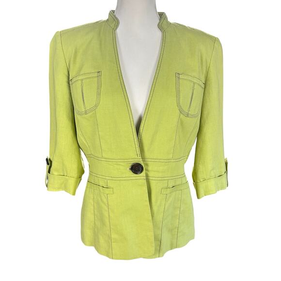 Signature by Larry Levine Jacket Women Size 8 Key Lime Green Pockets Office-wear - Picture 1 of 10